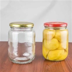 黄桃罐头瓶子空瓶耐高温带盖圆形玻璃瓶子蒸煮蜂蜜辣椒酱菜密封