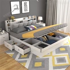床现代简约多功能小户型主卧双人板式床经济型气动高箱收纳储物床