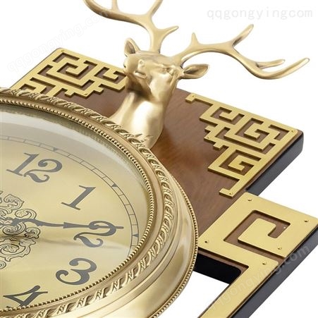 新中式纯铜钟表挂钟客厅家用时尚轻奢大气挂墙时钟中国风实木挂表