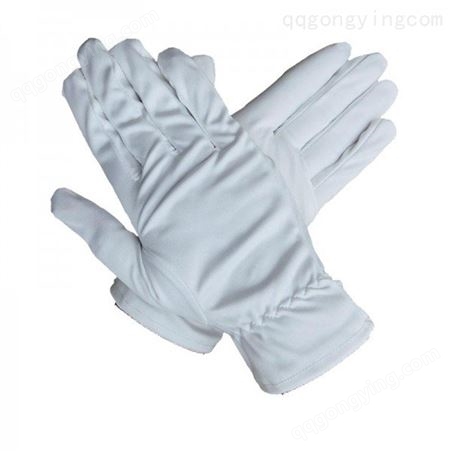 纤维无尘布手套带松紧包边洁净白色不掉毛手套